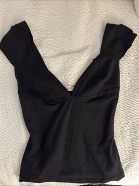 Black V-Neck Cap Sleeve Top